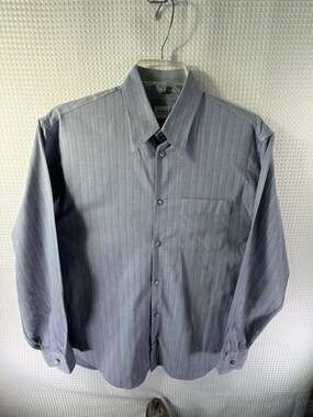 Armani Collezioni Gray Striped Long Sleeve Button-Down Dress Shirt
